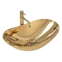 Lavabo de salle de bain doré de luxe, lavabo WC coloré, lavabos sur pied, design tendance, lavabo doré de luxe