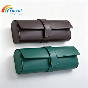 Cajas y Estuches para Relojes de Viaje Verdes de Lujo con Logotipo Personalizado al por Mayor, Cajas de Almacenamiento para Relojes Portátiles Marrones de Alta Calidad con 4 Ranuras - Product Image 1