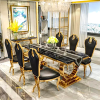Table à manger moderne fixe en marbre noir haut de gamme pour restaurants commerciaux, 6 à 10 personnes, mobilier de salle à manger