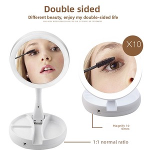 Cosmetic <b>Mirror</b> Double Round Desktop Dual Sided 10X Magnification Foldable with Light and <b>Storage</b> for Makeup - Product Image 2