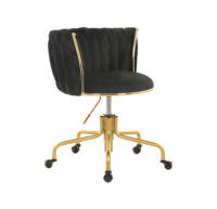 Chaise de bureau de luxe en velours noir DM Factory, chaise de bureau pivotante à plis tissés avec base en métal doré pour le bureau à domicile