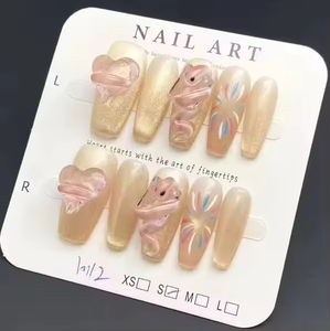 Unghie Finte Press-on Francesi Cat Eye Fatte a Mano con Strass, Design Misti, 10 Pezzi, Riutilizzabili, Confezione Personalizzata, Designer - Product Image 6