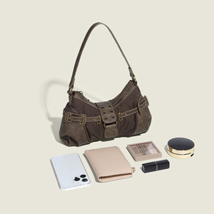 Retro style <b>patchwork</b> shoulder <b>bag</b> Metal buckle underarm <b>bag</b> Large capacity fashionable women's <b>bag</b> - Product Image 4