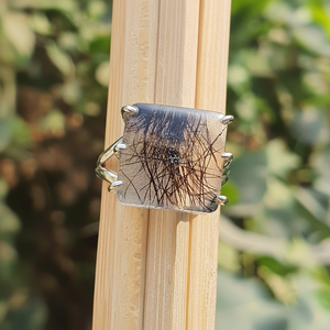 Haute qualité 925 en argent Sterling hommes anneaux de mariage Original carré noir rutile Quartz Triple bande en gros bijoux fins - Product Image 1