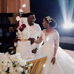 Wedding Dress Long Sleeve V-Neck Tie-Waist Beaded <b>Lace</b> Ball Gown Pure <b>White</b> Ivory <b>White</b> Polyester Fiber Bridal Dress - Product Image 4