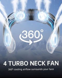 Ventilateur de cou portable avec 4 ventilateurs turbo, 3 vitesses réglables, ultra-silencieux <35dB, rechargeable pour les voyages et le bureau - Product Image 3