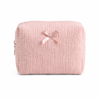 Sac de toilette de voyage mignon et pratique en tissu crêpe de coton double couche, léger, durable, avec fermeture éclair et nœud