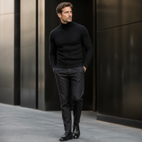 Pull à col roulé en polyester tricoté pour homme, personnalisé ODM/OEM - Couleur unie, manches longues, pull d'hiver respirant 280g, sur mesure