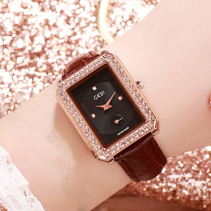 Nouvelle montre carrée pour femme avec bracelet en cuir incrusté de diamants, étanche, élégante et décontractée - Product Image 4