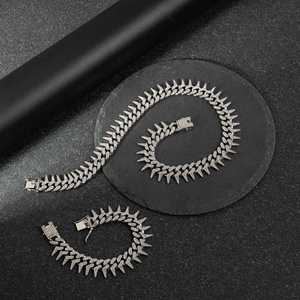 Collier de perles unisexe 12 mm à maillons barbelés, style hip-hop <span class=keywords><strong>rap</strong></span> cubain, avec diamants, pour l'Europe et les États-Unis, au design haut de gamme - Product Image 2