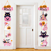 Bannière de porte intérieure rose pour Halloween, décoration de fête à thème, panneau de porche, rideau, couplets