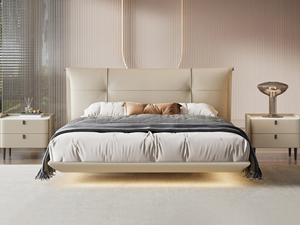 Lit minimaliste italien <span class=keywords><strong>Miranda</strong></span> en cuir véritable avec éclairage, garniture élégante et chic, lit flottant de 1,8 m - Product Image 2
