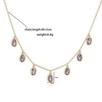 Collier élégant pour femme en zircon couleur cuivre, forme goutte d'eau, plaqué or 18 carats, chaîne Figaro, micro-incrustation, style luxe léger