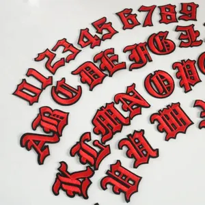 Ustom-fuente gótica de 2 pulgadas hecha a mano, Letra de nombre roja DIY, parches bordados para chaqueta con aplicación