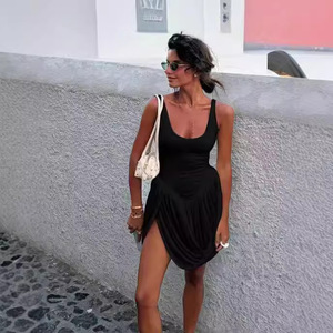 Robe courte sans manches pour femme, couleur unie, ourlet asymétrique, taille haute, décontractée, pour l'été et les fêtes - Product Image 5