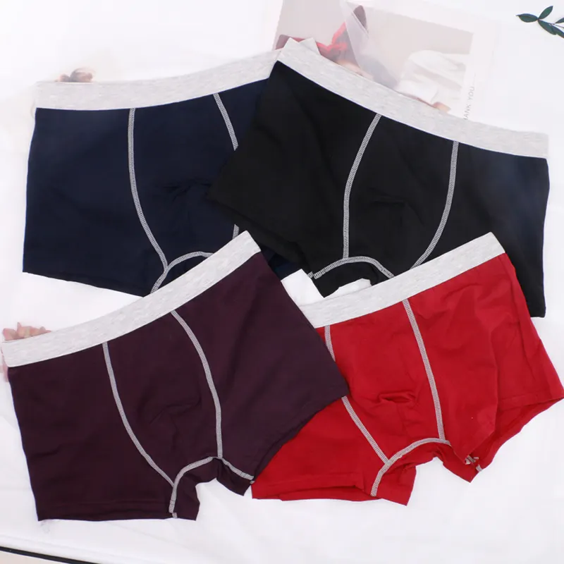 Mens Modal Pure Color Breathable Boxer Brief Short Leg Cotton Underwear
