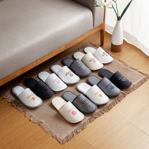 Оптовые одноразовые тапочки для отелей класса люкс из хлопка/конопли/вельвета/жемчугового волокна/нетканого материала с индивидуальным логотипом, высокое качество - Product Image 2