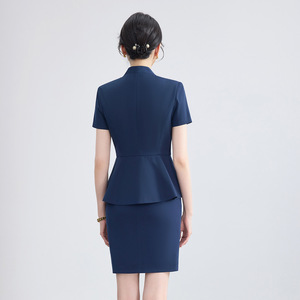 Women Short Sleeve Suit Grey Black Professional Workwear For Office Front <b>Desk</b> Hotel Uniforms With Label And Tags - Product Image 4