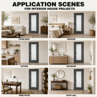 Porte intérieure moderne en bois massif personnalisée avec grand panneau de verre dépoli pour projet de maison, chambre, salon, salle de bain, cuisine