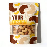 Op maat bedrukte staande pouch met venster, transparant zicht, verpakking voor cashewnoten, matte afwerking, hersluitbare ritssluiting, afscheurpunt, groothandelsverpakking