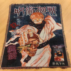 Couverture raschel personnalisée en gros japonais tenture murale tapisserie tissée Anime motif de dessin animé couverture à pompons pour pique-nique en plein air - Product Image 1