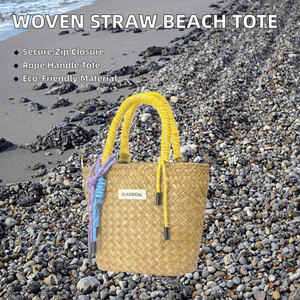 Bolso de mano de moda para mujer, tejido a mano, ecológico, duradero, portátil, tipo cesta de paja marina, bolso de playa con asas de cuerda de nailon y borlas - Product Image 2
