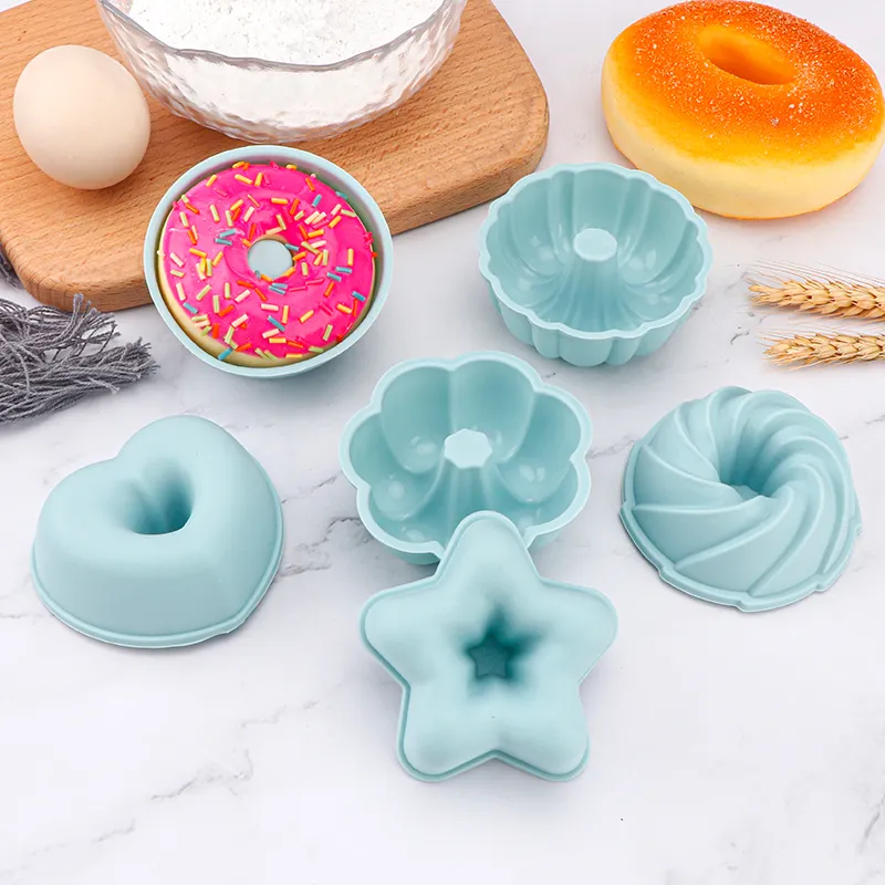 Herz Stern Blume Kreis geformt DIY Kinder Kind kleine Silikon Donut Kuchen form Set von 6 für die Küche Backen