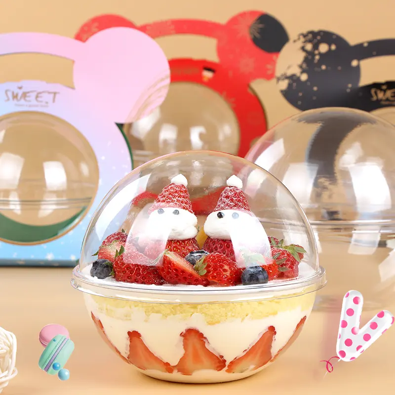 Recipiente de bolo para doces, bola de plástico transparente de alta qualidade para embalagem de doces e decoração de natal