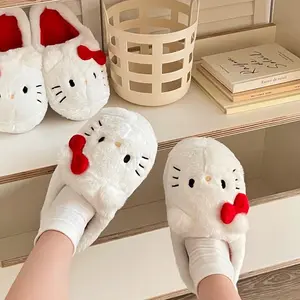 Cute Cat HK Think zapatillas de felpa 2023 invierno interior antideslizante zapatos de Casa cálidos zapatillas de Anime para mujer