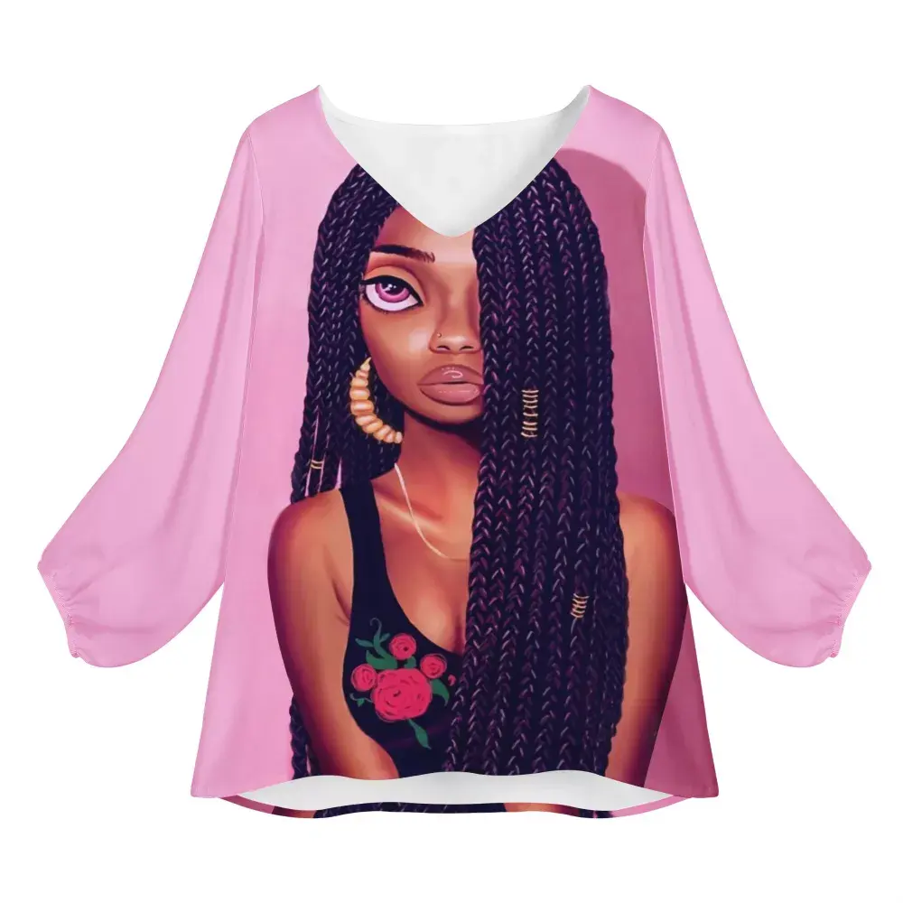Düşük MOQ 2021 yeni bayan yumuşak üstleri siyah sanat amerikan afrika kız baskılı giyim özel kadınlar boy şifon bluzlar gömlek