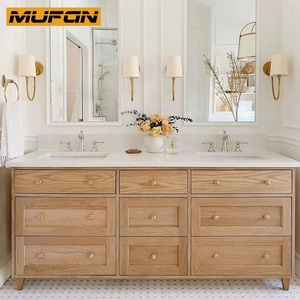 Kabinet meja rias kamar mandi set wastafel ganda lemari Vanities kamar mandi desain kayu padat ek putih gaya Amerika - Product Image 1