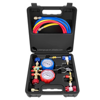 HUBEN Set Alat Pengukur Manifold AC Baru, Perlengkapan Servis Pengisian Refrigerasi HVAC 2-Arah