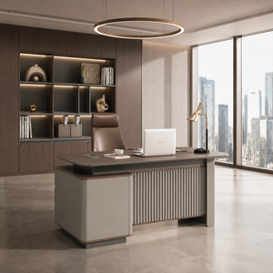 Scrivania Direzionale Moderna in Legno di Livello E0, Scrivania a L di Lusso per Ufficio, Tavolo <span class=keywords><strong>da</strong></span> Lavoro Direzionale, Mobili per Ufficio - Product Image 2