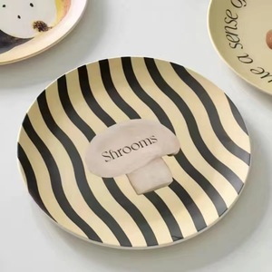 Assiette à dîner design pain et champignons 20 cm en fibre de bambou, style nordique, pour salade, petit-déjeuner, fruits, surface décorative en papier - Product Image 2