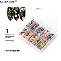 Boîte de 10 rouleaux de 4 cm – Autocollants de transfert pour ongles Noël et Halloween – Motifs variés – Décoration de manucure – Papier de transfert étoiles pour ongles