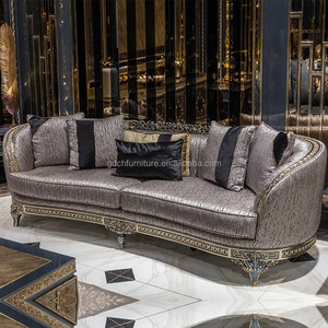 Divano in Tessuto Stile Neoclassico Europeo in Legno Massello Intagliato Arredamento di Lusso per Villa e Hotel - Product Image 1