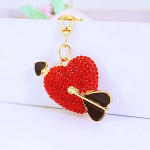 Rhinestone Crystal Key Chain with Heart Shaped Cupid's Arrow Bag Pendant Sweet Cool Trendy Fashion Pendant Trinket Souvenir