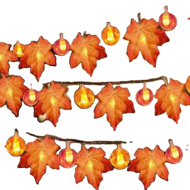 20FT 40LEDs Halloween Fairy String Lights Pumpkin Maple Leaf Shaped Decorative Hanging Lights Warm White Waterproof Battery Oper