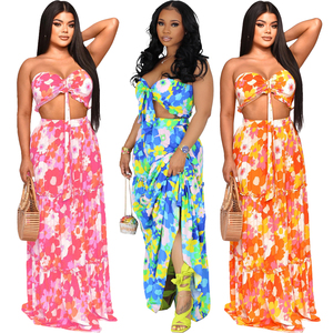 Set da donna 2 pezzi gonna a camicia con stampa floreale oversize abiti estivi da spiaggia in due pezzi Set da donna - Product Image 1