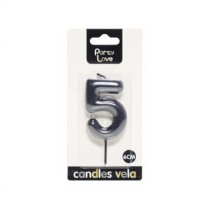 เทียนวันเกิดสีดำหมายเลข 5 สำหรับงานปาร์ตี้ ความยาว 6 ซม. - Product Image 1