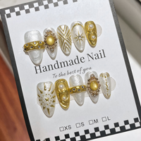 Ongles artificiels 100% faits à la main, à presser, de haute qualité, motif fleur 3D violette, forme amande, pour la décoration des ongles