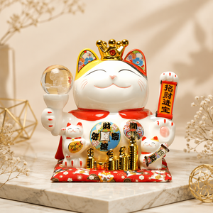 Elvis Presley Lucky Cat avec cristal de céramique émaillée de 10 pouces pour boule pour la décoration de la maison à Noël et au nouvel an chinois - Product Image 4