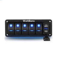 Commutateur de montage sur panneau double chargeur USB LED voltmètre voiture caravane bateau marin 5 gangs interrupteur à bascule panneau 12V étanche