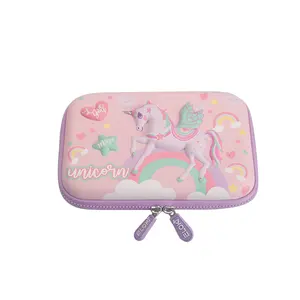 Cute Unicorn 3D Pattern Double Zipper EVA Smiggle Pencil Case For Girls Custom Cartoon Pencil Box