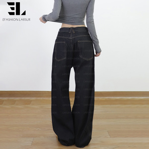Pantalon en denim brut LARSUR, fabrication sur mesure, coupe droite, plissé, effet vieilli, lavage vintage, style japonais, jeans de récupération pour femmes - Product Image 5