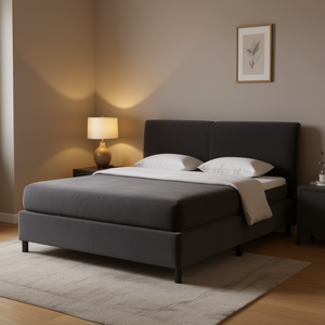 Up-Holstered Bed <b>Frame</b> Dark <b>Grey</b> Velvet 100% Polyester Plywood Modern Soft Bed Design - Product Image 2