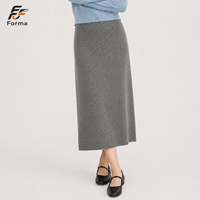 Jupe crayon midi personnalisée pour femme en mélange de laine, taille haute, grande taille, coupe ajustée, fendue, automne-hiver, tons terreux, OEM ODM