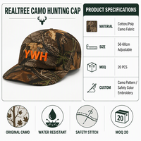 Casquette de chasse personnalisée à 5 panneaux en sergé de coton camouflage woodland, imprimée et brodée, vente en gros