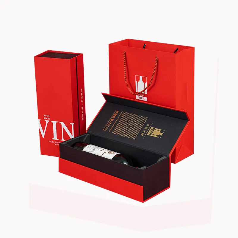 वाइन उपहार की बोतलों के लिए कस्टम लक्जरी चुंबकीय वाइन ग्लास शैम्पेन शराब व्हिस्की बोतल पेपर कार्डबोर्ड पैकेजिंग उपहार बॉक्स