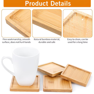 ชุดจานรองแก้วไม้แบบยังไม่เคลือบผิว 4 ชิ้น และจานรองแก้วไม้รูปหกเหลี่ยมแบบพิมพ์ลาย และถาดรองแก้วไม้ - Product Image 5